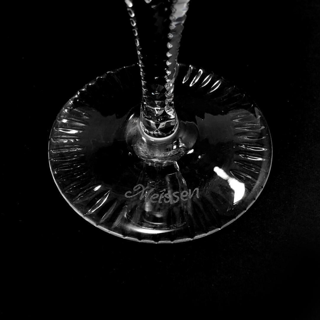 【美品】Meissen crystal マイセンクリスタル／フラワー グレイビング ワイングラス／クリスタルグラス／クリア／MC3