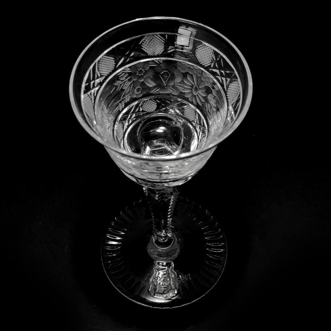 【美品】Meissen crystal マイセンクリスタル／フラワー グレイビング ワイングラス／クリスタルグラス／クリア／MC3