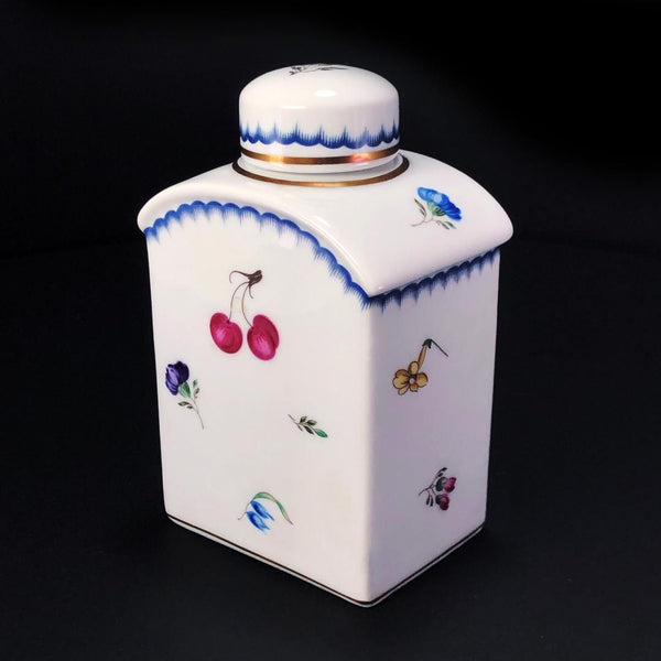 【美品】Richard Ginori リチャードジノリ／イタリアンフルーツ ティーキャディ 茶葉入れ／フルーツ 花／陶器／ホワイト