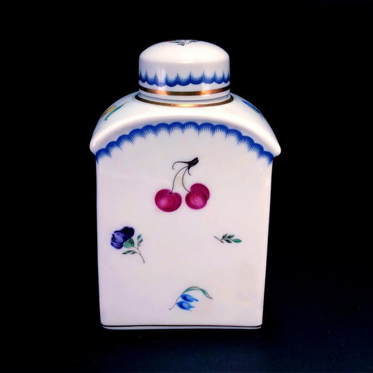 【美品】Richard Ginori リチャードジノリ／イタリアンフルーツ ティーキャディ 茶葉入れ／フルーツ 花／陶器／ホワイト