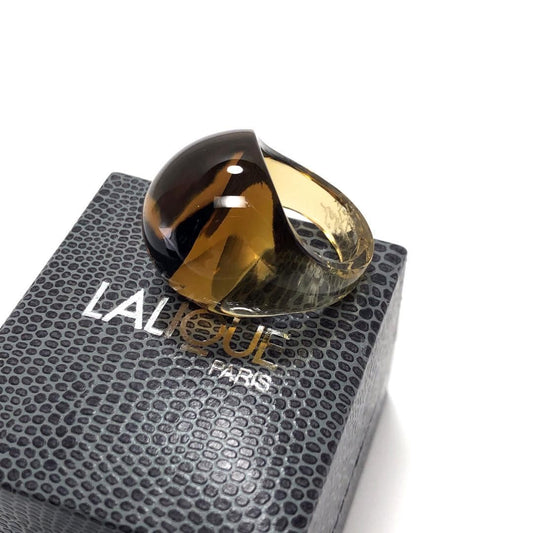 【美品・箱付き】Lalique ラリック／カボション リング／14号／特徴／グラス／イエロー・ブラウン
