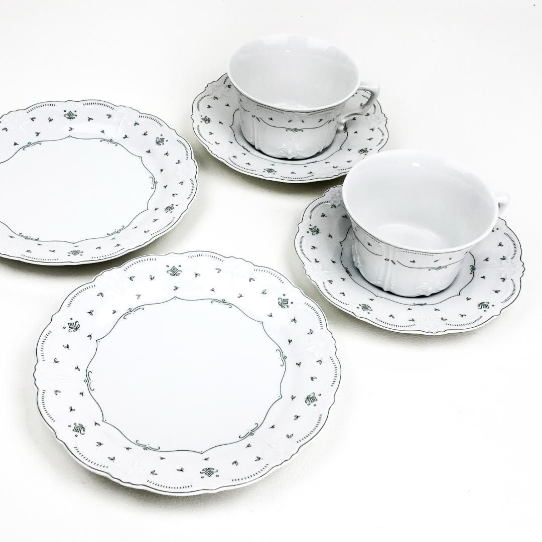 【訳あり・売り切り】TIRSCHENREUTH ティルシェンロイト／ババリア ペア カップ＆ソーサー・プレート／T03／陶器／ホワイト