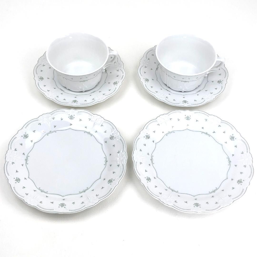 【訳あり・売り切り】TIRSCHENREUTH ティルシェンロイト／ババリア ペア カップ＆ソーサー・プレート／T03／陶器／ホワイト