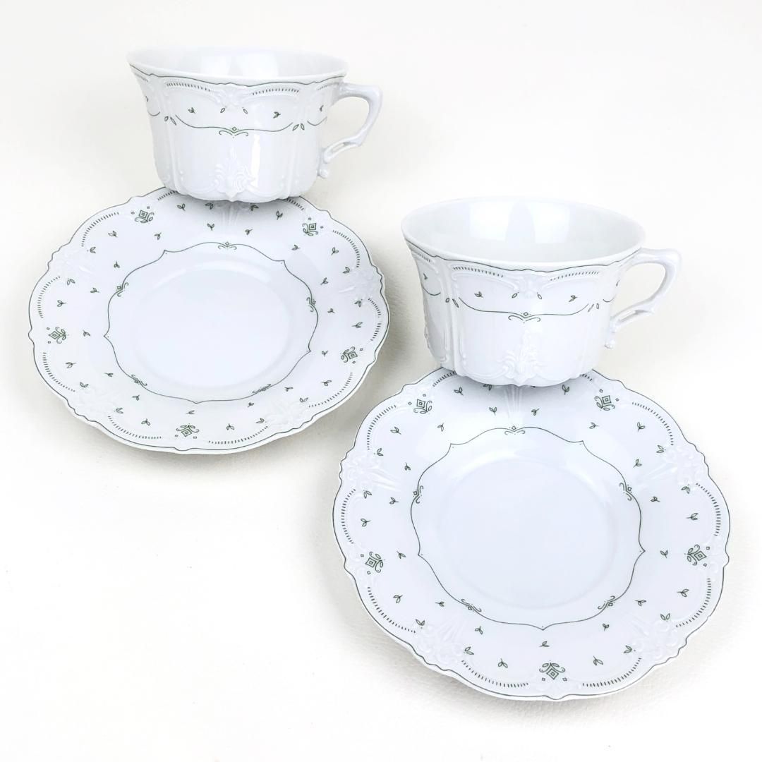 【訳あり・売り切り】TIRSCHENREUTH ティルシェンロイト／ババリア ペア カップ＆ソーサー・プレート／T03／陶器／ホワイト