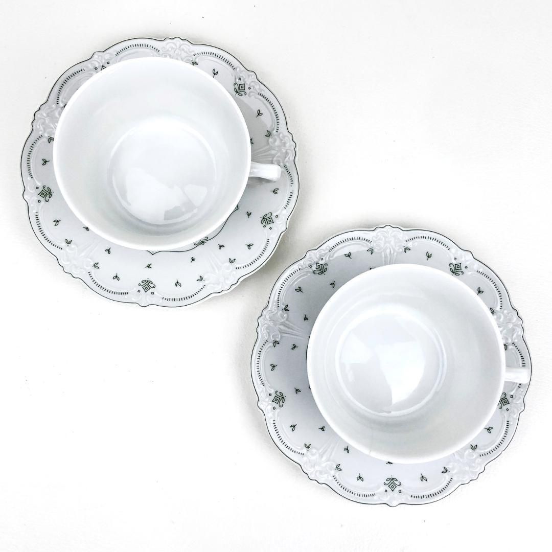 【訳あり・売り切り】TIRSCHENREUTH ティルシェンロイト／ババリア ペア カップ＆ソーサー・プレート／T03／陶器／ホワイト