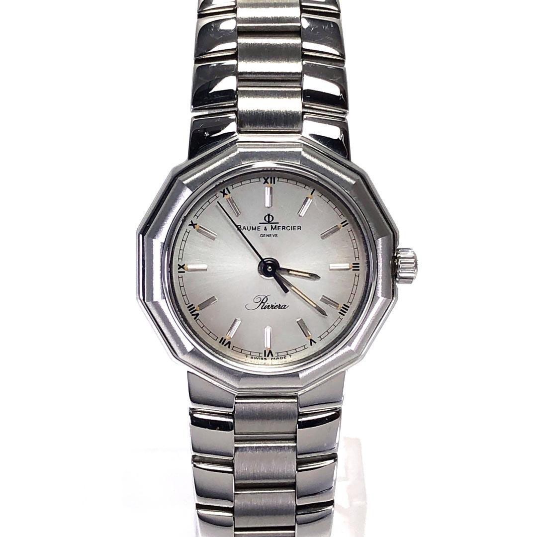 【美品・電池交換済・ケース・保証書付】BAUME＆MERCIER ボーム＆メルシエ／リビエラ 5231／クォーツ／ステンレス／シルバー