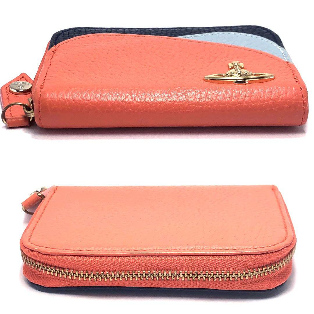 【美品】Vivienne Westwood ヴィヴィアンウエストウッド／ダブルフラップ レザー コインケース 財布／オーブ／レザー／オレンジ・ブラック・グレー