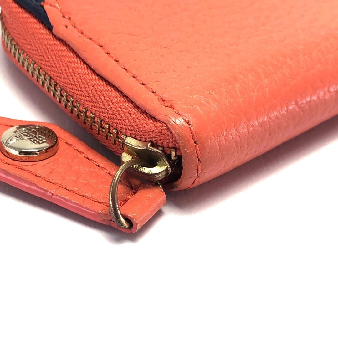 【美品】Vivienne Westwood ヴィヴィアンウエストウッド／ダブルフラップ レザー コインケース 財布／オーブ／レザー／オレンジ・ブラック・グレー