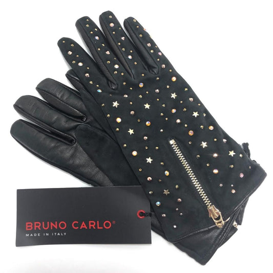 【美品】BRUNO CARLO ブルーノカルロ／レザー グローブ 手袋 スター スタッズ／レザー／ブラック
