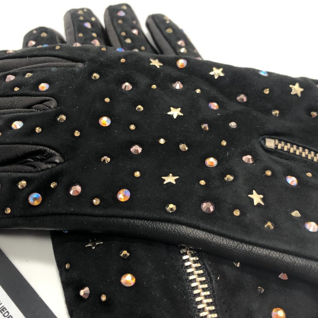 【美品】BRUNO CARLO ブルーノカルロ／レザー グローブ 手袋 スター スタッズ／レザー／ブラック