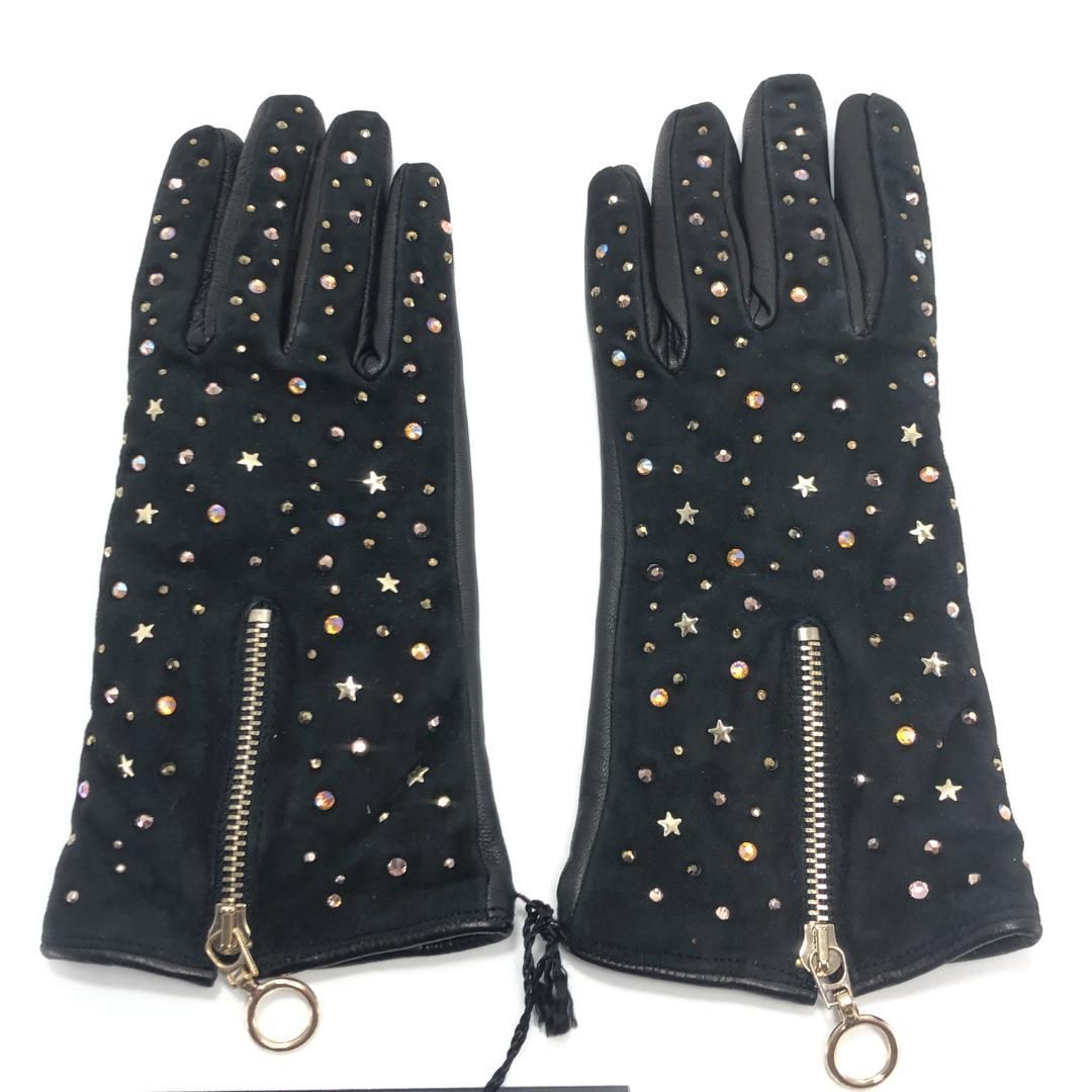 【美品】BRUNO CARLO ブルーノカルロ／レザー グローブ 手袋 スター スタッズ／レザー／ブラック