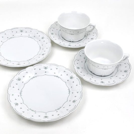 【美品】TIRSCHENREUTH ティルシェンロイト／ババリア ペア カップ＆ソーサー・プレート／T02／陶器／ホワイト