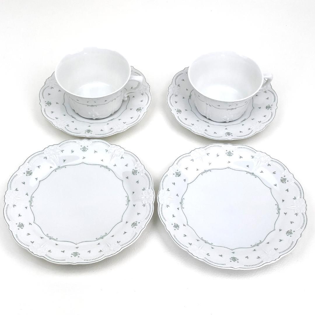 【美品】TIRSCHENREUTH ティルシェンロイト／ババリア ペア カップ＆ソーサー・プレート／T02／陶器／ホワイト
