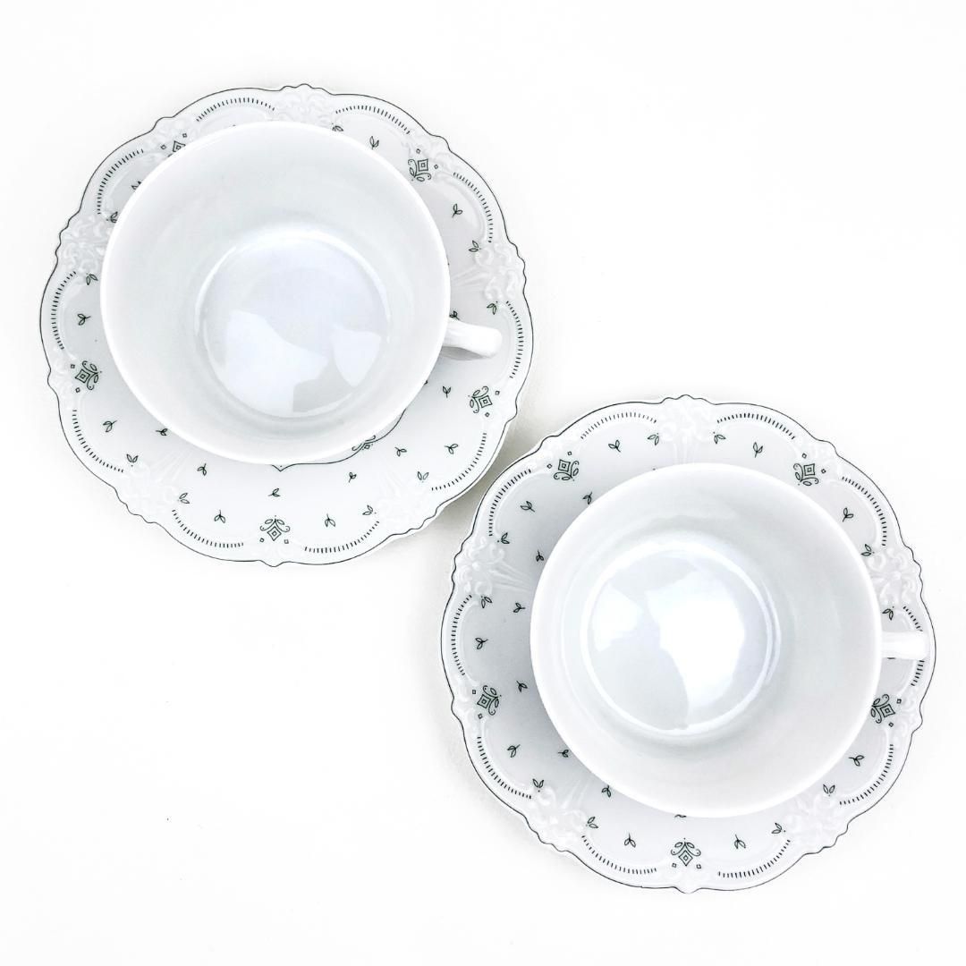 【美品】TIRSCHENREUTH ティルシェンロイト／ババリア ペア カップ＆ソーサー・プレート／T02／陶器／ホワイト
