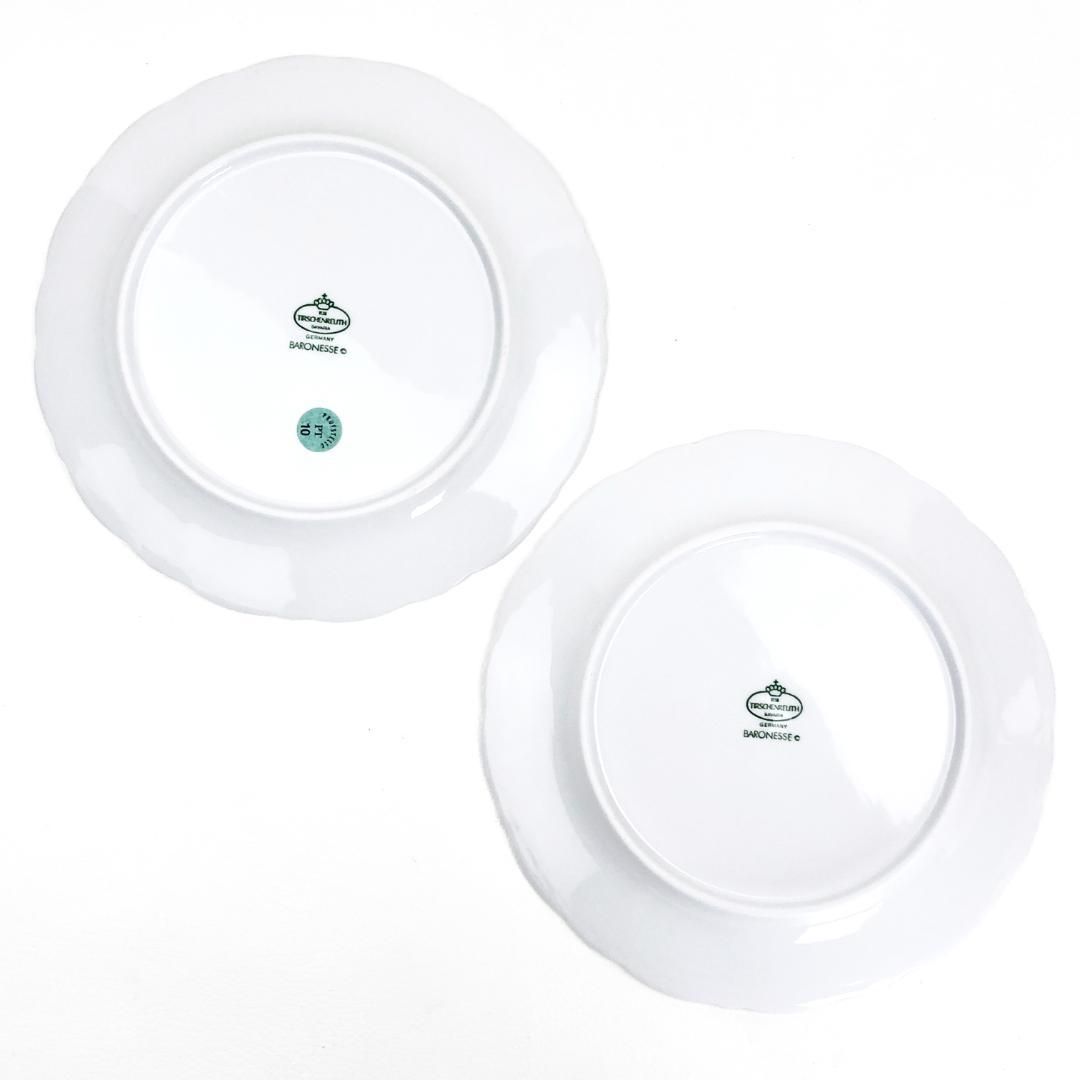 【美品】TIRSCHENREUTH ティルシェンロイト／ババリア ペア カップ＆ソーサー・プレート／T02／陶器／ホワイト