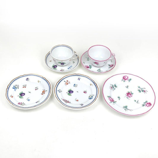 【美品】Richard Ginor リチャードジノリ／アンティークローズ＆イタリアンフルーツ カップ＆ソーサー プレート 皿 セット／バラ 薔薇／陶器／ホワイト・ブルー・ピンク