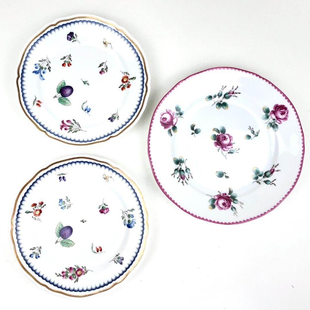 【美品】Richard Ginor リチャードジノリ／アンティークローズ＆イタリアンフルーツ カップ＆ソーサー プレート 皿 セット／バラ 薔薇／陶器／ホワイト・ブルー・ピンク