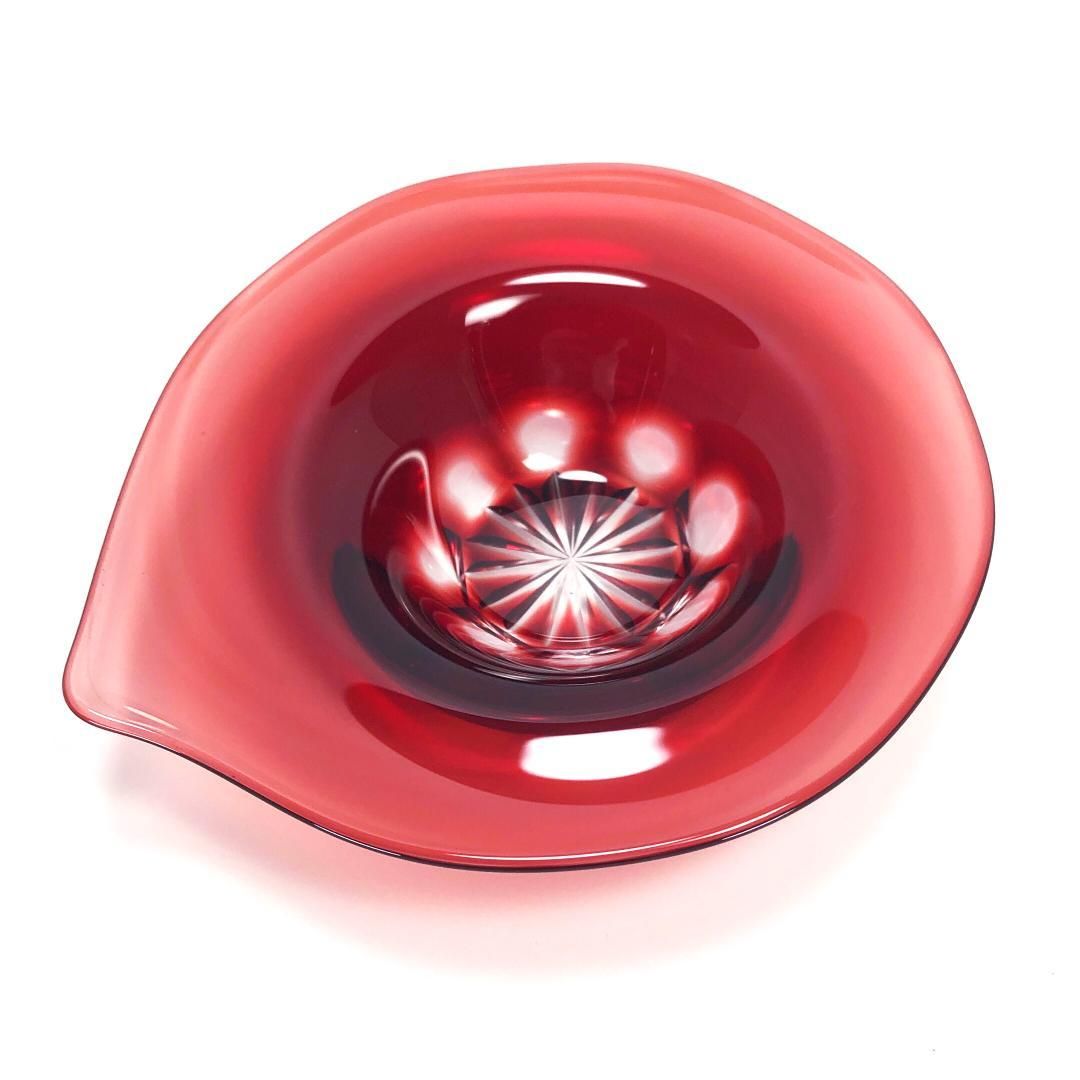 【美品・箱付き】島津／薩摩切子 磯斉彬竈 被せガラス 小皿／ガラス／レッド