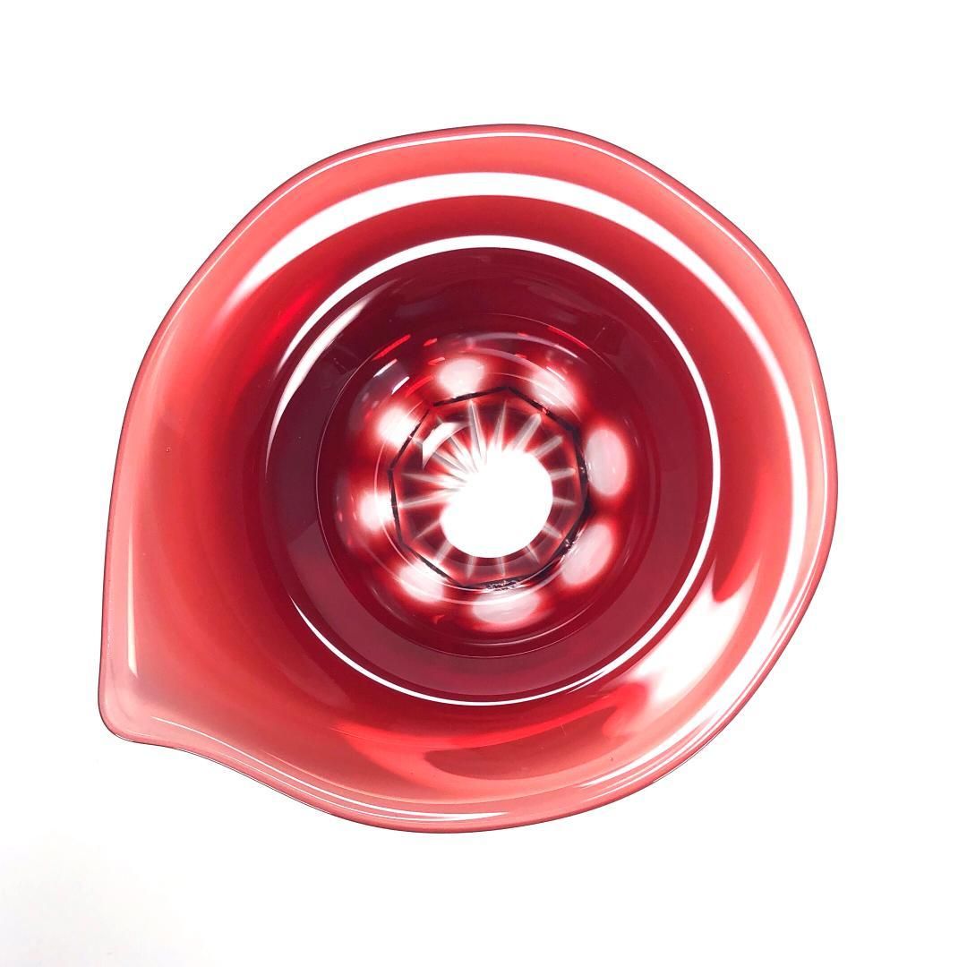 【美品・箱付き】島津／薩摩切子 磯斉彬竈 被せガラス 小皿／ガラス／レッド