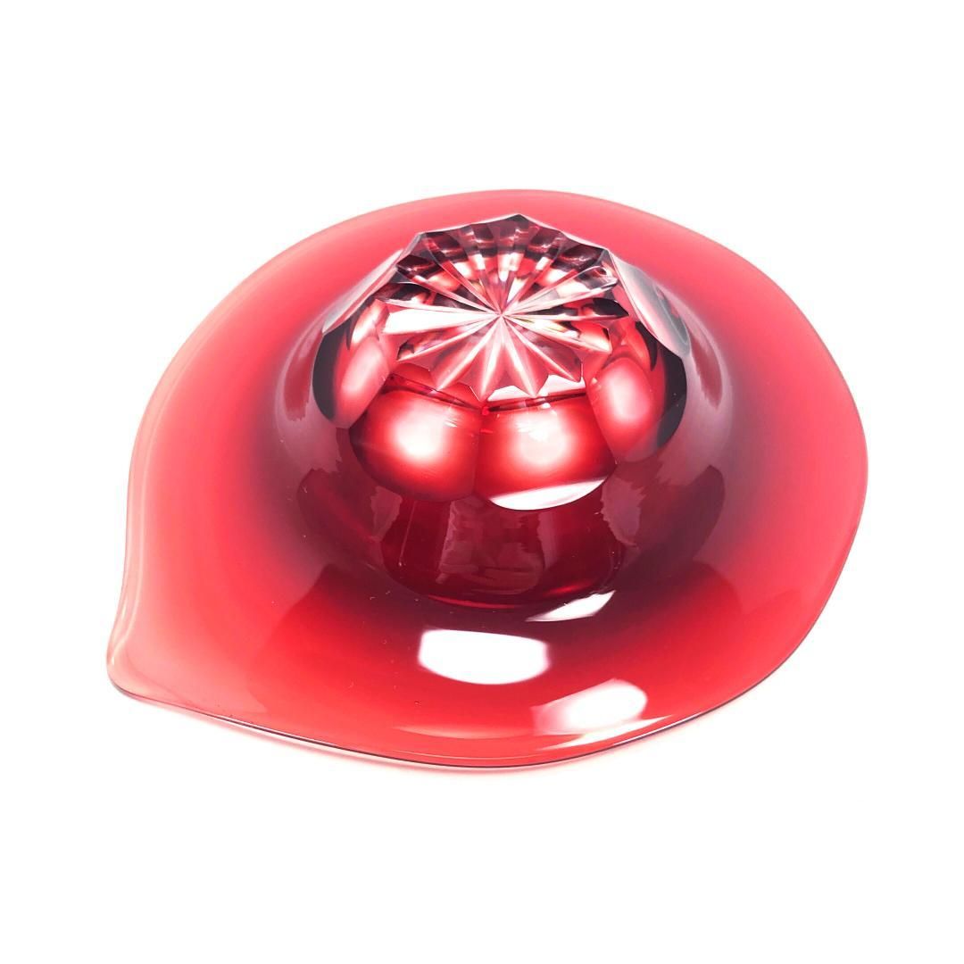 【美品・箱付き】島津／薩摩切子 磯斉彬竈 被せガラス 小皿／ガラス／レッド