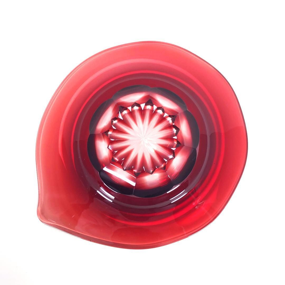 【美品・箱付き】島津／薩摩切子 磯斉彬竈 被せガラス 小皿／ガラス／レッド