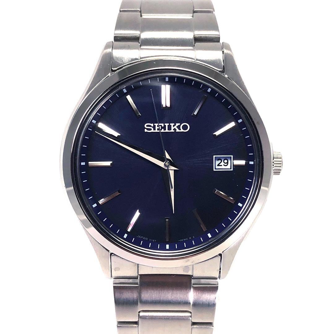 【美品・箱・コマ付き】SEIKO セイコー／セレクション Sシリーズ V157-0DR0／ソーラークォーツ／ステンレス／シルバー・ネイビーブルー