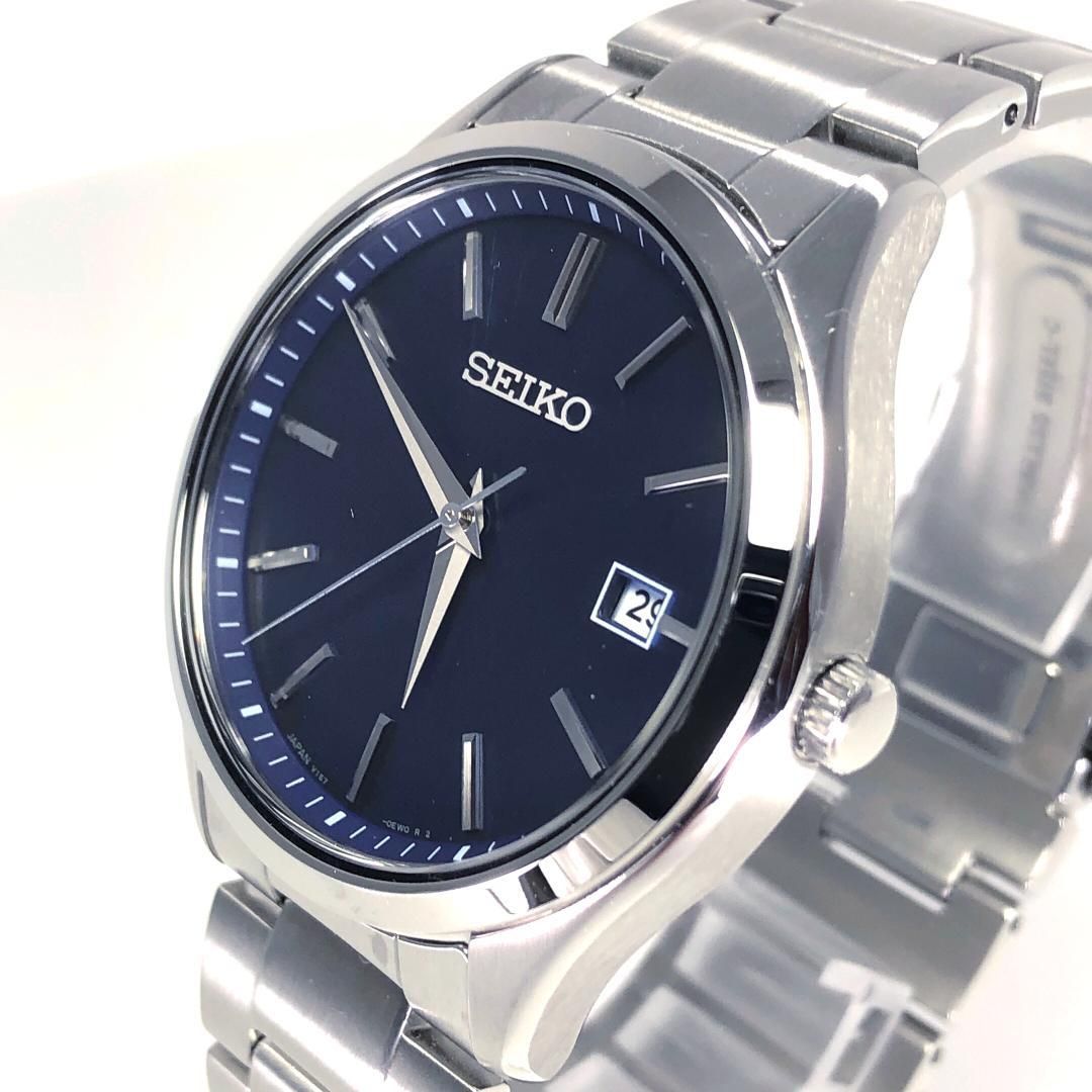 【美品・箱・コマ付き】SEIKO セイコー／セレクション Sシリーズ V157-0DR0／ソーラークォーツ／ステンレス／シルバー・ネイビーブルー