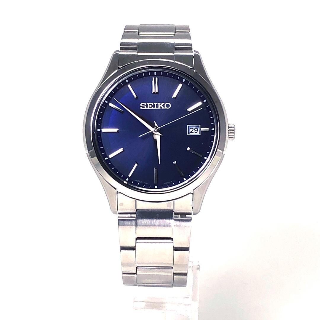 【美品・箱・コマ付き】SEIKO セイコー／セレクション Sシリーズ V157-0DR0／ソーラークォーツ／ステンレス／シルバー・ネイビーブルー