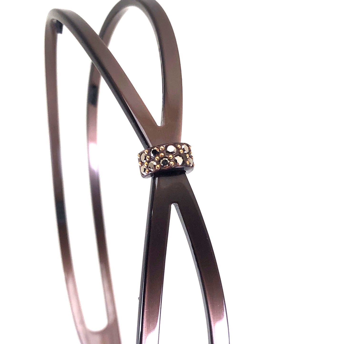 【美品・補正バンド付】Alexandre de paris アレクサンドル ドゥ パリ／カチューシャ／アセテート・スワロフスキー／ブラウン・レッド
