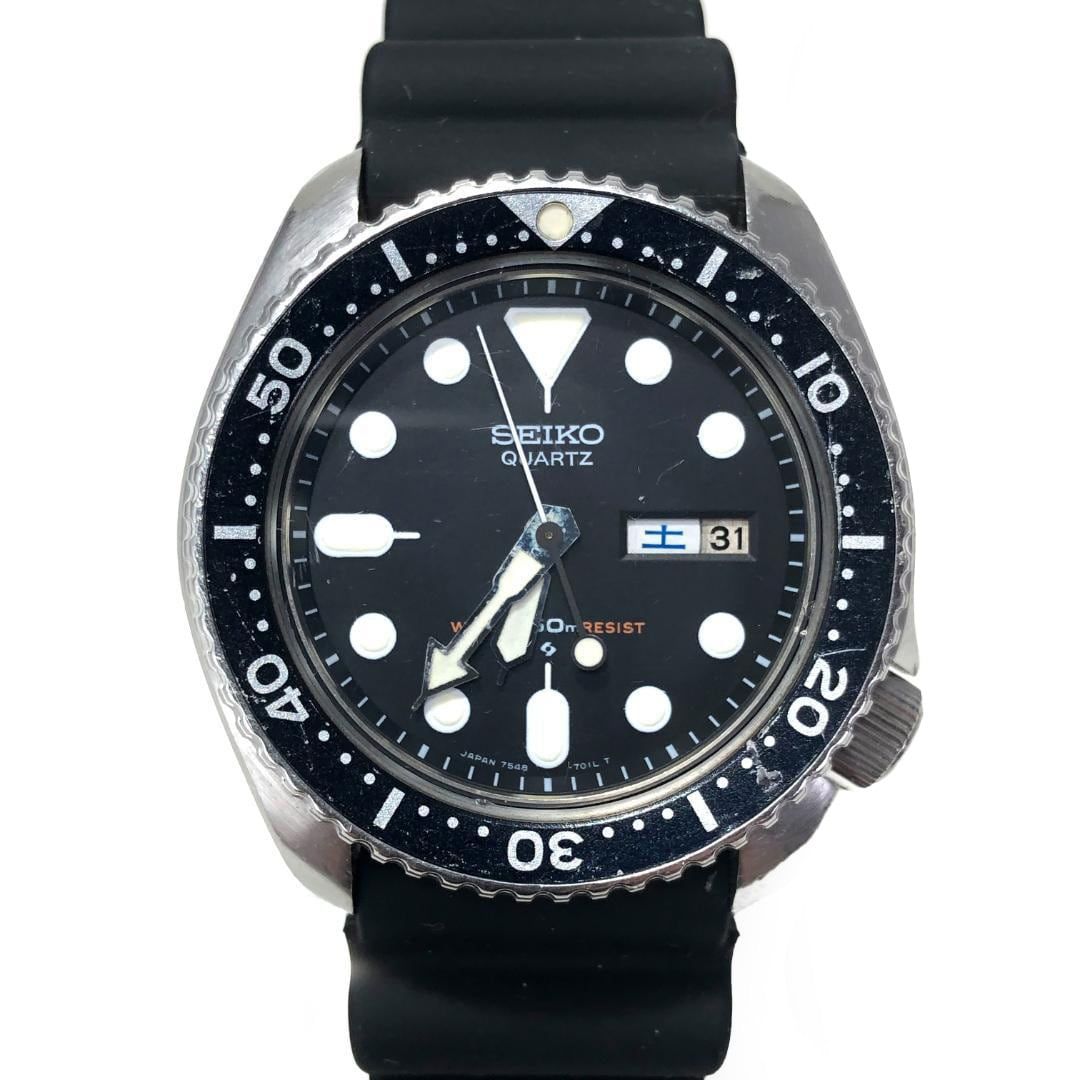 【電池交換済み】SEIKO セイコー／メンズ 腕時計／ダイバー 150m 7548-7000／クォーツ／ステンレス ラバー／ブラック シルバー
