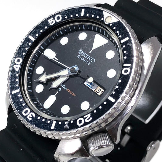 【電池交換済み】SEIKO セイコー／メンズ 腕時計／ダイバー 150m 7548-7000／クォーツ／ステンレス ラバー／ブラック シルバー