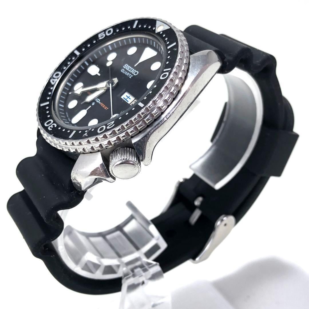 【電池交換済み】SEIKO セイコー／メンズ 腕時計／ダイバー 150m 7548-7000／クォーツ／ステンレス ラバー／ブラック シルバー