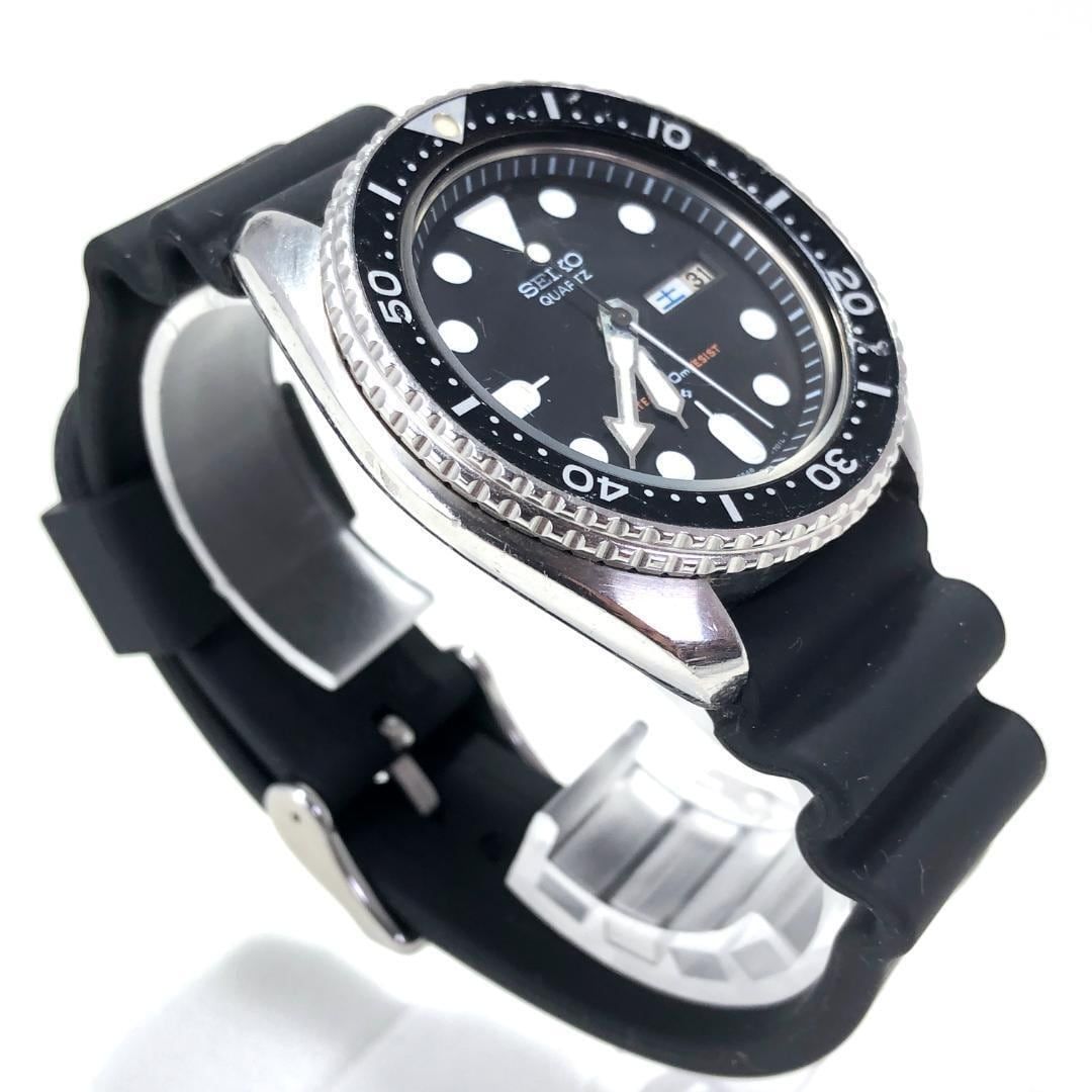 【電池交換済み】SEIKO セイコー／メンズ 腕時計／ダイバー 150m 7548-7000／クォーツ／ステンレス ラバー／ブラック シルバー