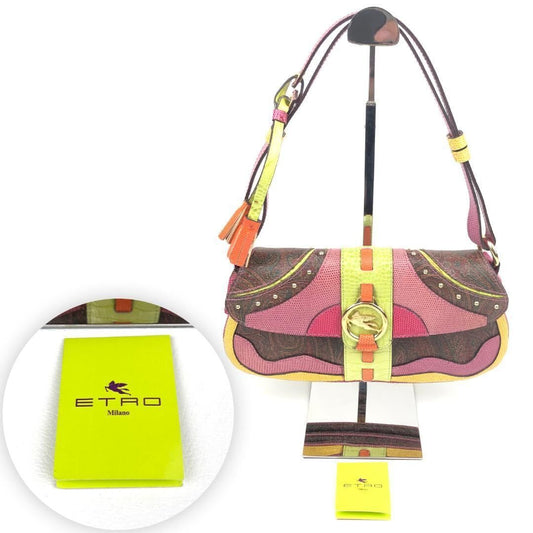 【美品】ETRO エトロ／レディース パッチワーク マルチカラー ショルダーバッグ／PVC・型押し／マルチカラー