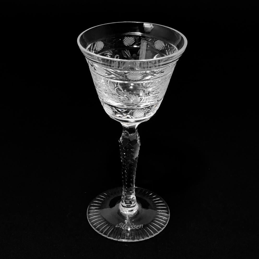 【美品】Meissen crystal マイセンクリスタル／フラワー グレイビング ワイングラス／クリスタルグラス／クリア／MC3