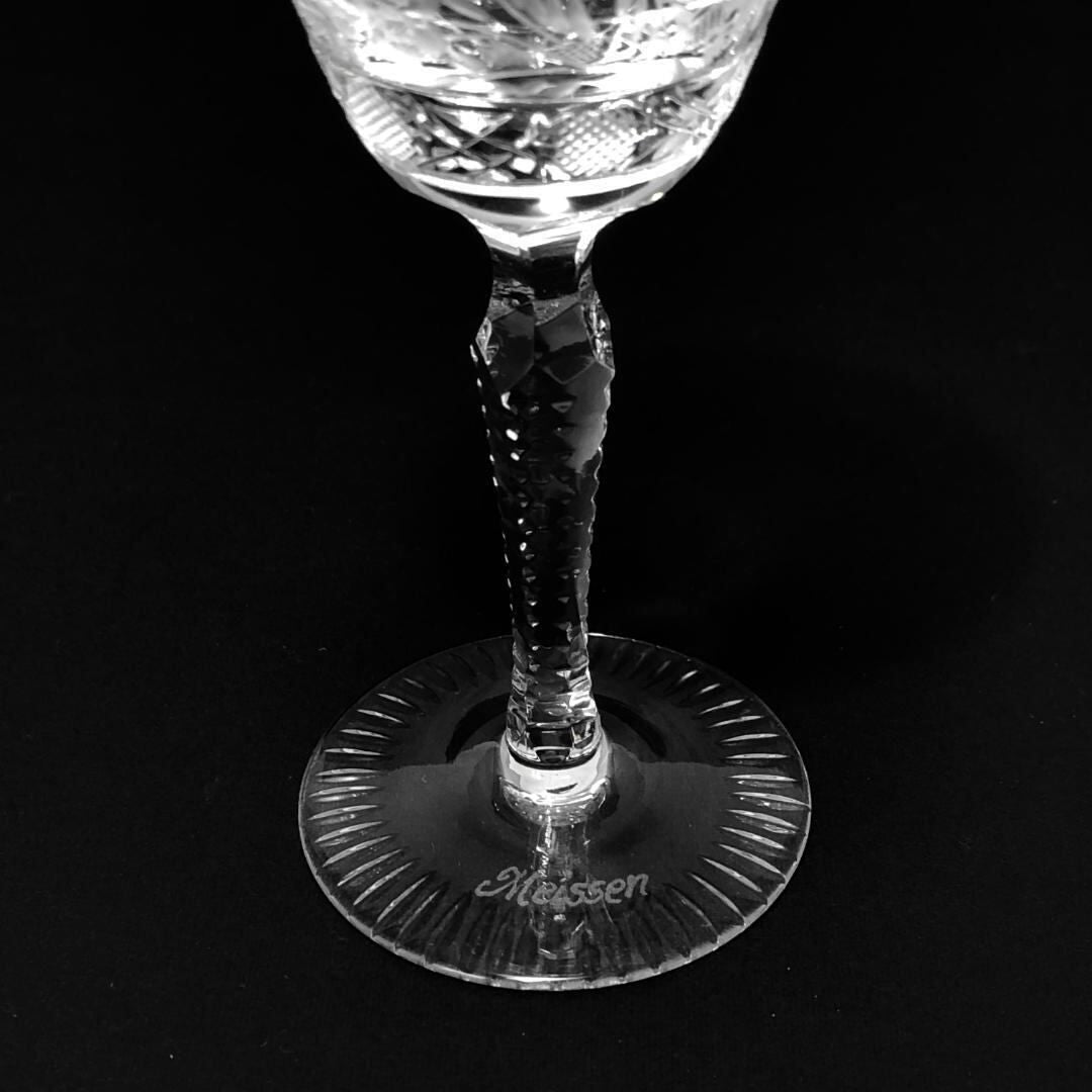 【美品】Meissen crystal マイセンクリスタル／フラワー グレイビング ワイングラス／クリスタルグラス／クリア／MC3