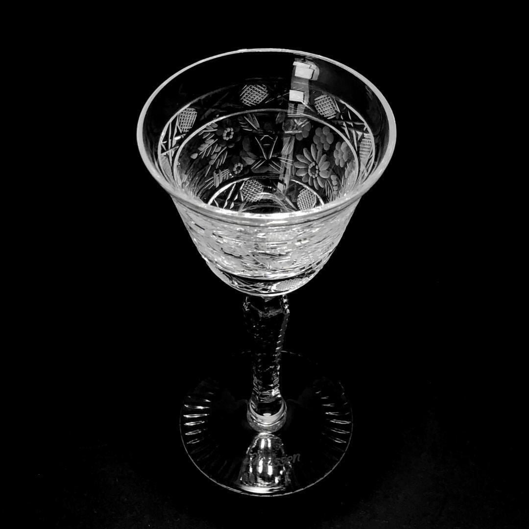 【美品】Meissen crystal マイセンクリスタル／フラワー グレイビング ワイングラス／クリスタルグラス／クリア／MC3