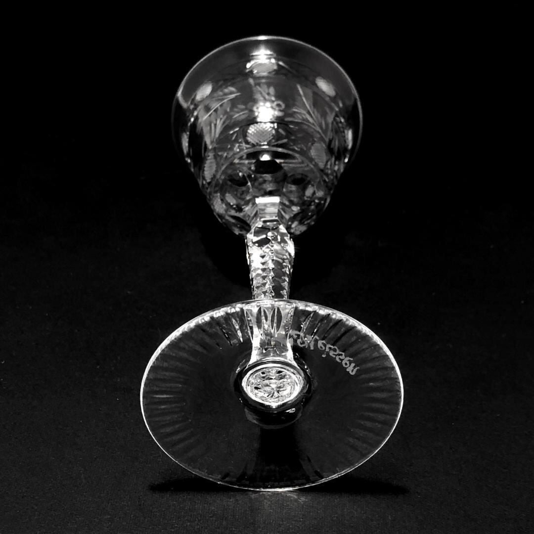 【美品】Meissen crystal マイセンクリスタル／フラワー グレイビング ワイングラス／クリスタルグラス／クリア／MC3