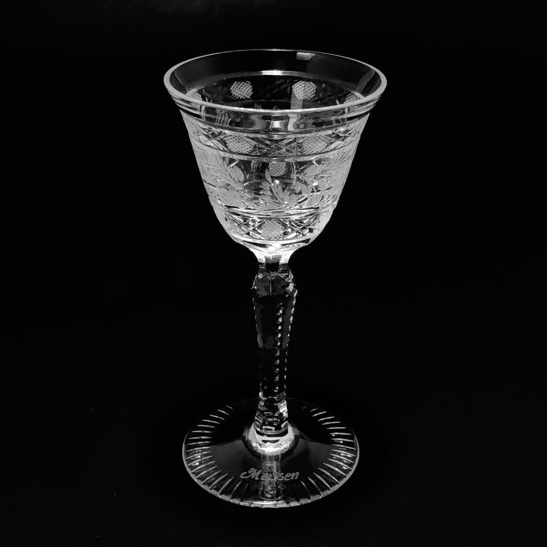 【美品】Meissen crystal マイセンクリスタル／フラワー グレイビング ワイングラス／クリスタルグラス／クリア／MC5