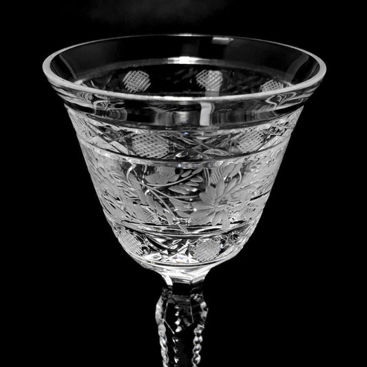 【美品】Meissen crystal マイセンクリスタル／フラワー グレイビング ワイングラス／クリスタルグラス／クリア／MC5