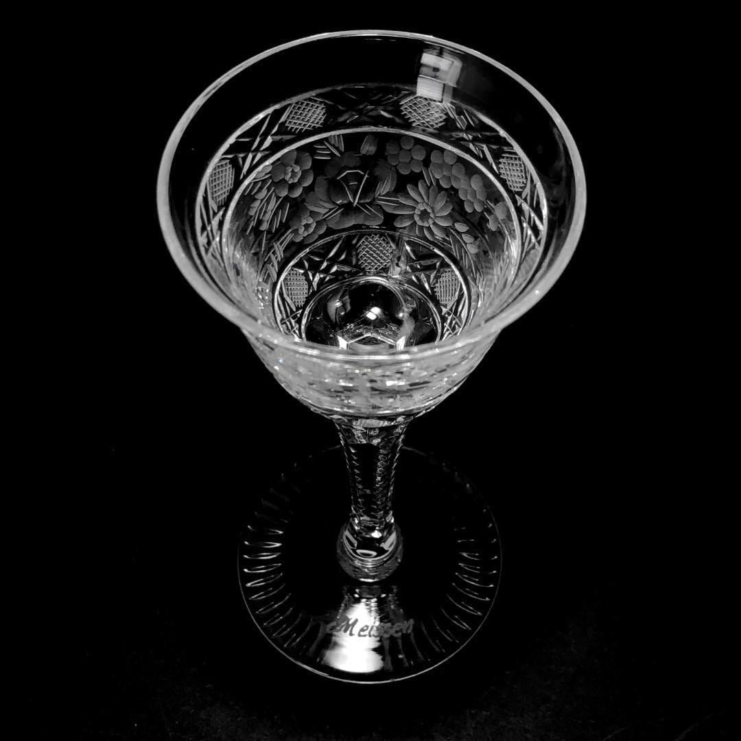 【美品】Meissen crystal マイセンクリスタル／フラワー グレイビング ワイングラス／クリスタルグラス／クリア／MC5